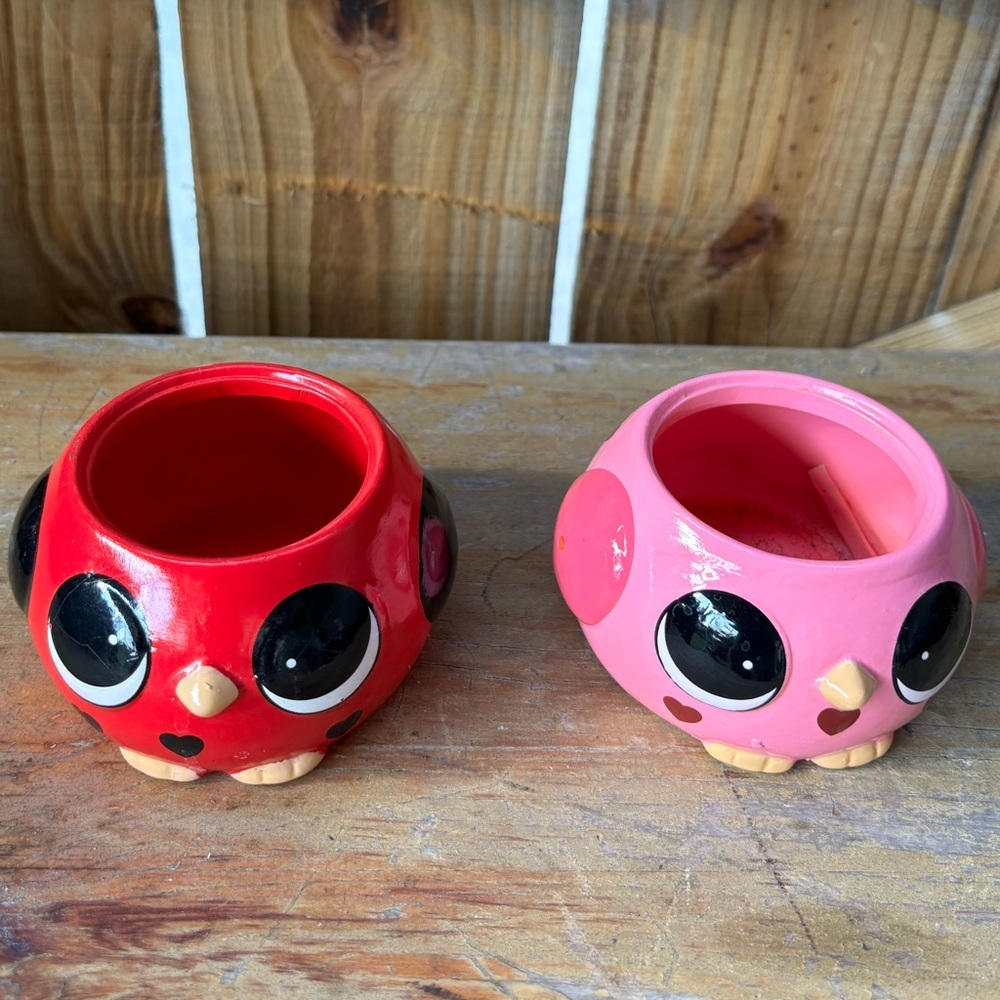 Set of 2 Vintage Rocket Farms Love Birds Ceramic Planters Succulent Pots 4"